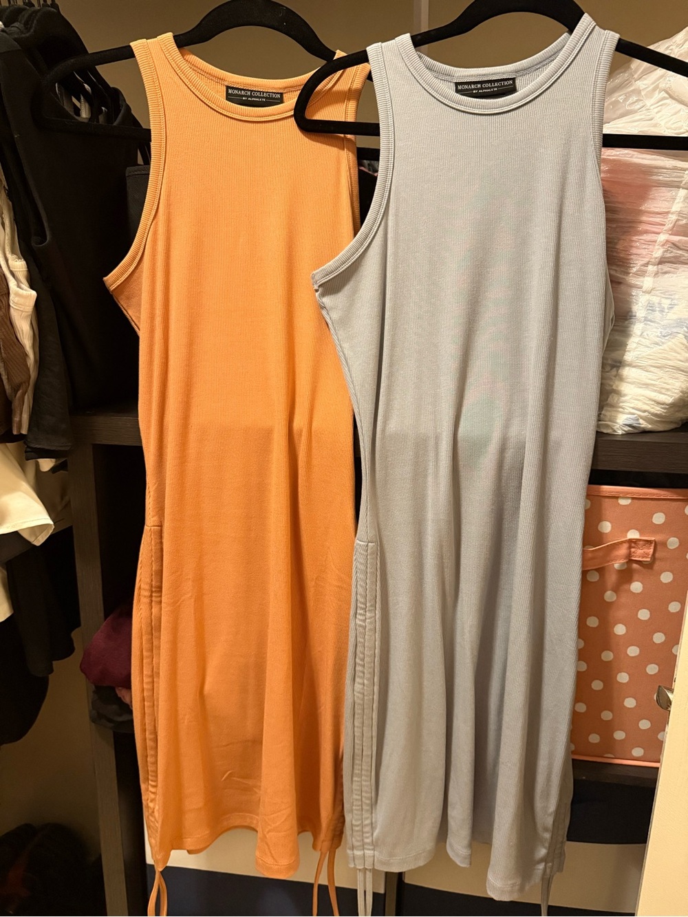 Alphalete Sleeveless Ribbed Tank Dresses in Orange and Light Blue